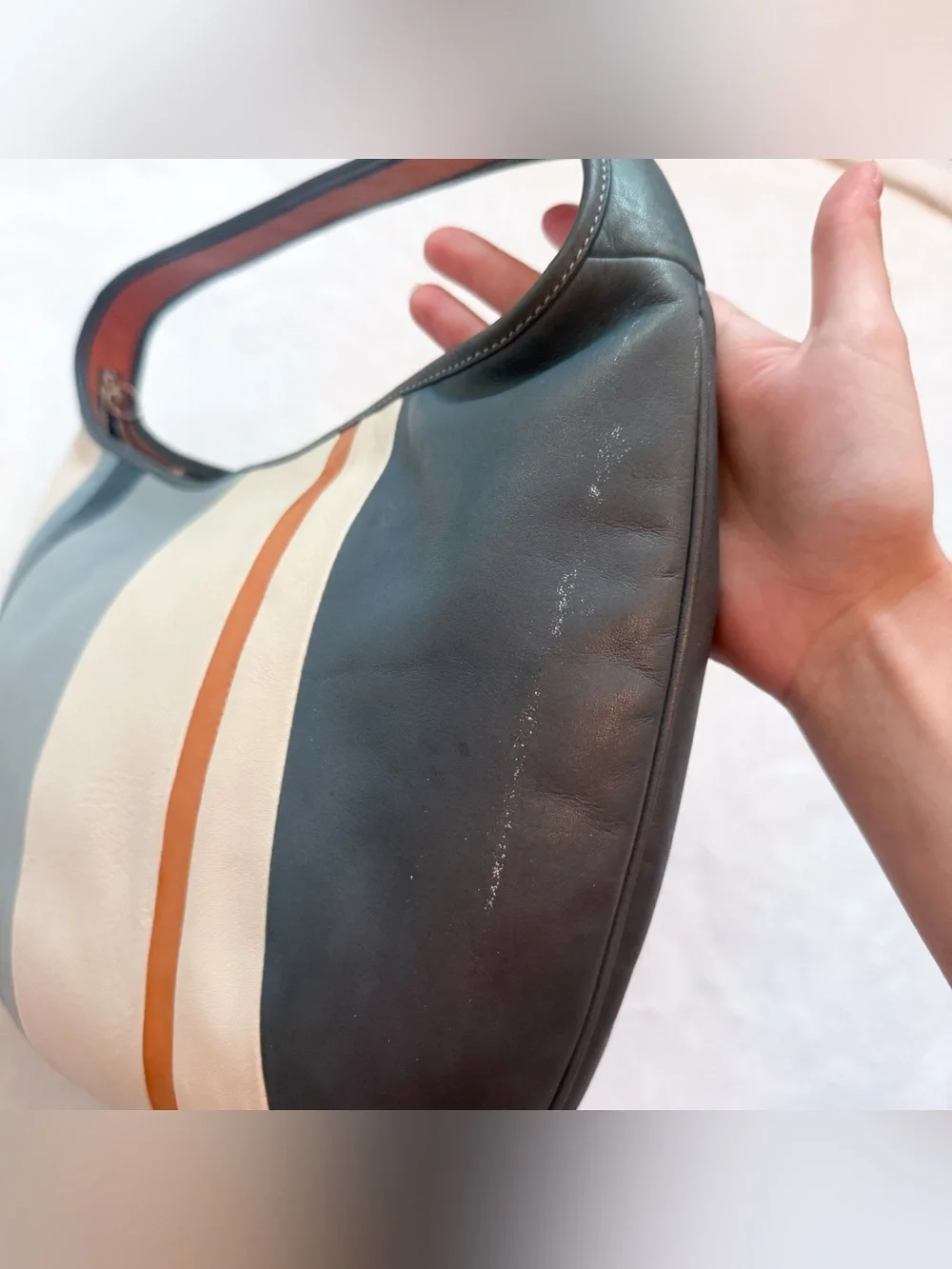 Vintage Coach Rare Ergo Y2K Blue Striped Leather Large Hobo Bag 9298 *Flaws* GUC